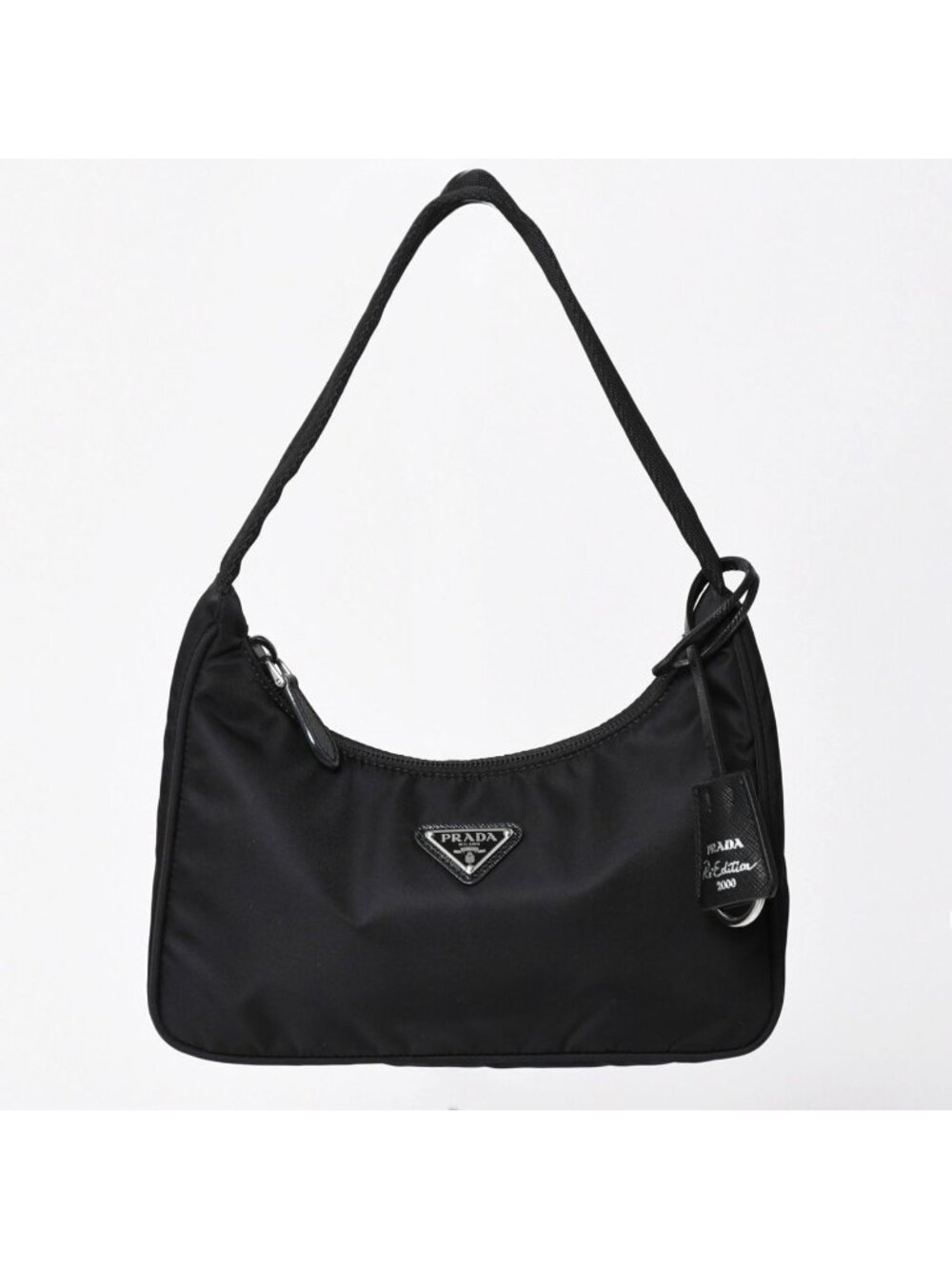 Prada Hobo Nylon Black Triangle Logo Silver
